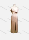 Wholesale Women's Elegant Plain Off Shoulder Ruched Split Hem Evening Dress - Liuhuamall