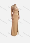 Wholesale Women's Elegant Plain Off Shoulder Ruched Split Hem Evening Dress - Liuhuamall
