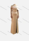 Wholesale Women's Elegant Plain Off Shoulder Ruched Split Hem Evening Dress - Liuhuamall