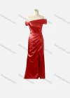 Wholesale Women's Elegant Plain Off Shoulder Ruched Split Hem Evening Dress  - Liuhuamall