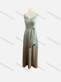 Wholesale Women's Elegant Plain Spaghetti Strap Ruched Tie Side Maxi Evening Dress , LIUHUA CLOTHING WHOLESALE