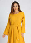 Wholesale Women's Round Neck Button Decor Bell Sleeve Plain A-line Maxi Dress With Belt - Liuhuamall