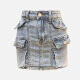 Women's Casual Plain Multiple Flap Pockets Distressed Mini Denim Skirt Blue Clothing Wholesale Market -LIUHUA