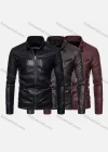Wholesale Men's Fashion Stand Collar Moto Long Sleeve Zipper Leather Biker Jacket - Liuhuamall