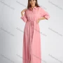 Wholesale Women's Collared High Waist Button Front Long Sleeve Drawstring Plain Maxi Shirt Dress preview