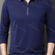 Wholesale Men's Casual Plain Collared Quarter Zip Striped Trim Long Sleeve Henley Shirt 6621# Dark Blue Wholesale Clothing Market & Suppliers -LIUHUAMALL