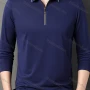 Wholesale Men's Casual Plain Collared Quarter Zip Striped Trim Long Sleeve Henley Shirt 6621# preview