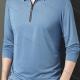 Wholesale Men's Casual Plain Collared Quarter Zip Striped Trim Long Sleeve Henley Shirt 6621# Light Blue Wholesale Clothing Market & Suppliers -LIUHUAMALL