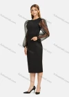 Wholesale Women's Fashion Round Neck Mesh Semi-Sheer Lantern Sleeve Plain Dress - Liuhuamall