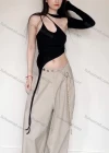 Wholesale Women's Sexy Halter One Shoulder Sleeve Asymmetrical Tie Side Cutout Crop Top W21TP209# - Liuhuamall