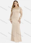 Wholesale Women's Elegant Plain Round Neck Zip Back Rhinestone Fringe Sheer Mesh Evening Mermaid Dress - Liuhuamall