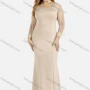 Wholesale Women's Elegant Plain Round Neck Zip Back Rhinestone Fringe Sheer Mesh Evening Mermaid Dress preview
