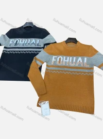 Wholesale Men's Casual Geometric Striped Letter Print Round Neck Long Sleeve Pullover Sweater 2307#, LIUHUA CLOTHING WHOLESALE
