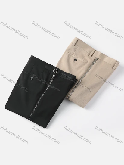 Wholesale Men's Fashion Plain Patch Pocket Zipper Side Button Closure Slim Fit Suit Pants C0630#