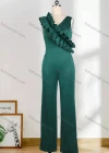 Wholesale Women's Plain Ruffle Trim High Waist Deep V Neck Side Pockets Wide Leg Tank Jumpsuit - Liuhuamall