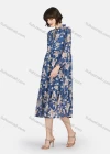 Wholesale Women's Casual Floral Print Tie Neck Poet Sleeve Ruffle Hem Midi Dress - Liuhuamall