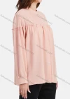 Wholesale Women's Chiffon Crew Neck Long Sleeve Button Down Ruffle Trim Plain Shirt - Liuhuamall