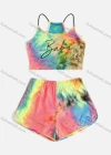 Wholesale Girl's Casual Tie Dye Spaghetti Straps Crop Cami Top & Elastic Waist Shorts 2 PIecce Set - Liuhuamall