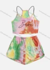 Wholesale Girl's Casual Tie Dye Spaghetti Straps Crop Cami Top & Elastic Waist Shorts 2 PIecce Set - Liuhuamall