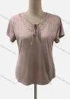 Wholesale Women's Casual Crew Neck Short Sleeve Lace Up Blouse - Liuhuamall
