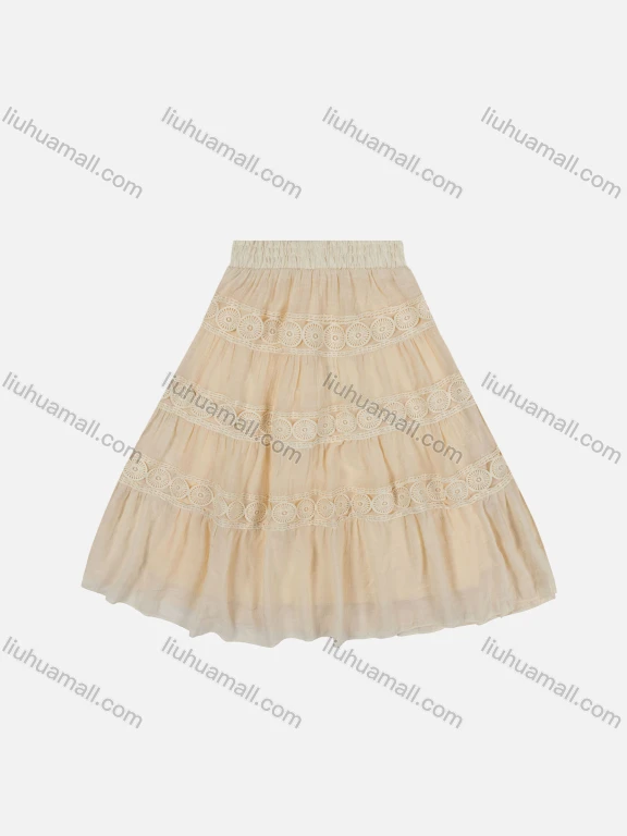 Wholesale Girls' Casual Elastic Waist Ruched Embroidered Splicing Maxi Skirt