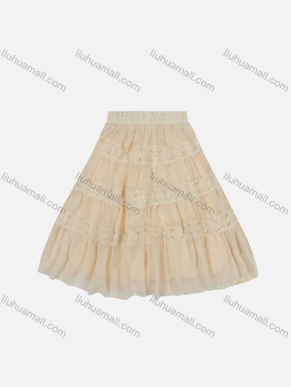 Wholesale Girls' Casual Elastic Waist Ruched Embroidered Splicing Maxi Skirt