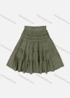 Wholesale Girls' Casual  Plain Elastic Waist Ruched Embroidered Ruffle Hem Lace Trim Maxi Skirt - Liuhuamall