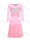 Wholesale Girls Elegant Crew Neck Long Sleeve 3D Floral Rhinestone Splicing Pearl Decor Dress - Liuhuamall