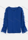 Wholesale Women's Casual Plain V Neck Mesh Splicing 3D Flower Appliques Long Sleeve Blouse C046# - Liuhuamall