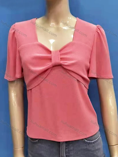 Wholesale Women's Casual Sweetheart Neck Short Sleeve Ruched Plain Tops