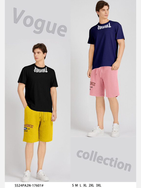 Men's Casual Letter Round Neck Short Sleeve T-Shirts & Shorts 2 Piece Set 17601#, Clothing Wholesale Market -LIUHUA, MEN, Sets