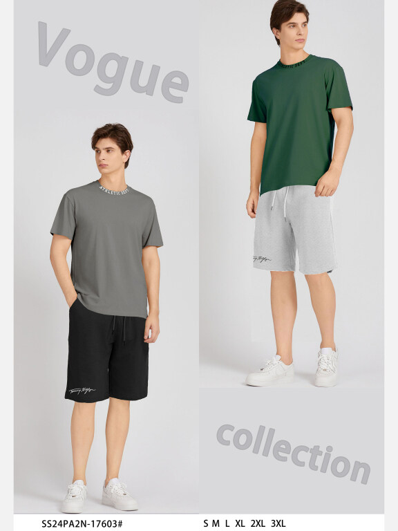 Men's Casual Plain Round Neck Short Sleeve T-Shirts & Shorts 2 Piece Set 17603#, Clothing Wholesale Market -LIUHUA, MEN, Sets