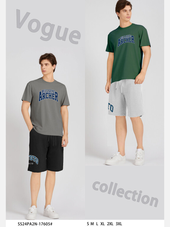 Men's Casual Letter Round Neck Short Sleeve T-Shirts & Shorts 2 Piece Set 17605#, Clothing Wholesale Market -LIUHUA, MEN, Sets