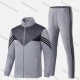 Wholesale Men's Athletic Workout Splicing Colorblock Striped Stand Neck Zip Jacket & Elastic Waist Ankle Length Pants 2 Piece Set Gray Clothing Wholesale Market Liuhua