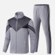 Men's Athletic Workout Splicing Colorblock Striped Stand Neck Zip Jacket & Elastic Waist Ankle Length Pants 2 Piece Set Gray Clothing Wholesale Market -LIUHUA