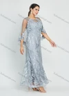 Wholesale Women's Glamorous Batwing Sleeve Mesh Embroidery Pearl Lace Appliques Maxi Mermaid Evening Dress - Liuhuamall