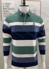 Wholesale Men's Casual Striped Colorblock Long Sleeve Polo Shirt - Liuhuamall