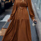Women's Casual Plain Collared Long Sleeve Button Down Shirt Dress Brown Clothing Wholesale Market -LIUHUA