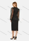 Wholesale Women's Fashion Round Neck Mesh Semi-Sheer Lantern Sleeve Plain Dress - Liuhuamall
