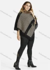 Wholesale Women's Zip Collar Houndstooth Print Fringe Trim Knit Poncho - Liuhuamall