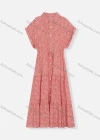 Wholesale Women's Stand Collar Batwing Sleeve Allover Print Buttons Down Drawstring Ruffle Hem Maxi Dress 8471# - Liuhuamall