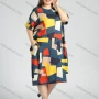 Wholesale Women's Round Neck Short Sleeve Allover Geo Print Plus Midi Dress preview