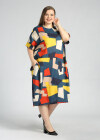 Wholesale Women's Round Neck Short Sleeve Allover Geo Print Plus Midi Dress - Liuhuamall