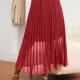 Women's Elegant Plain Elastic Waist Flocked Mesh Swiss Dot Pleated Midi Skirt AI005-1# 11# Clothing Wholesale Market -LIUHUA