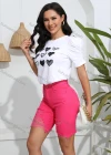 Wholesale Women's Casual Crew Neck Short Sleeve Heart Print Top - Liuhuamall