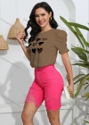 Wholesale Women's Casual Crew Neck Short Sleeve Heart Print Top - Liuhuamall