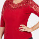 Women's Plus Size 3/4 Sleeve Sheer Lace Embroidery Rhinestone Detail Blouse Red Clothing Wholesale Market -LIUHUA