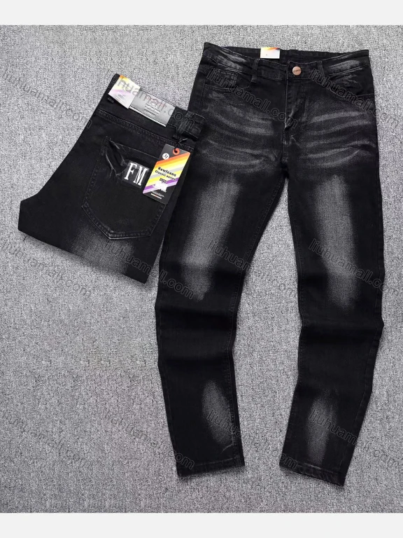 Wholesale Men's Casual Button Zipper Pockets Labelled Jean