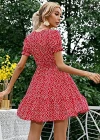 Wholesale Women's Casual V Neck Short Sleeve Polka Dots Print Ruffle Hem Short Dress - Liuhuamall