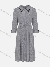 Wholesale Women's Casual Plaid Print Collared Button Front Long Sleeve Maxi Shirt Dress With Belt, LIUHUA CLOTHING WHOLESALE